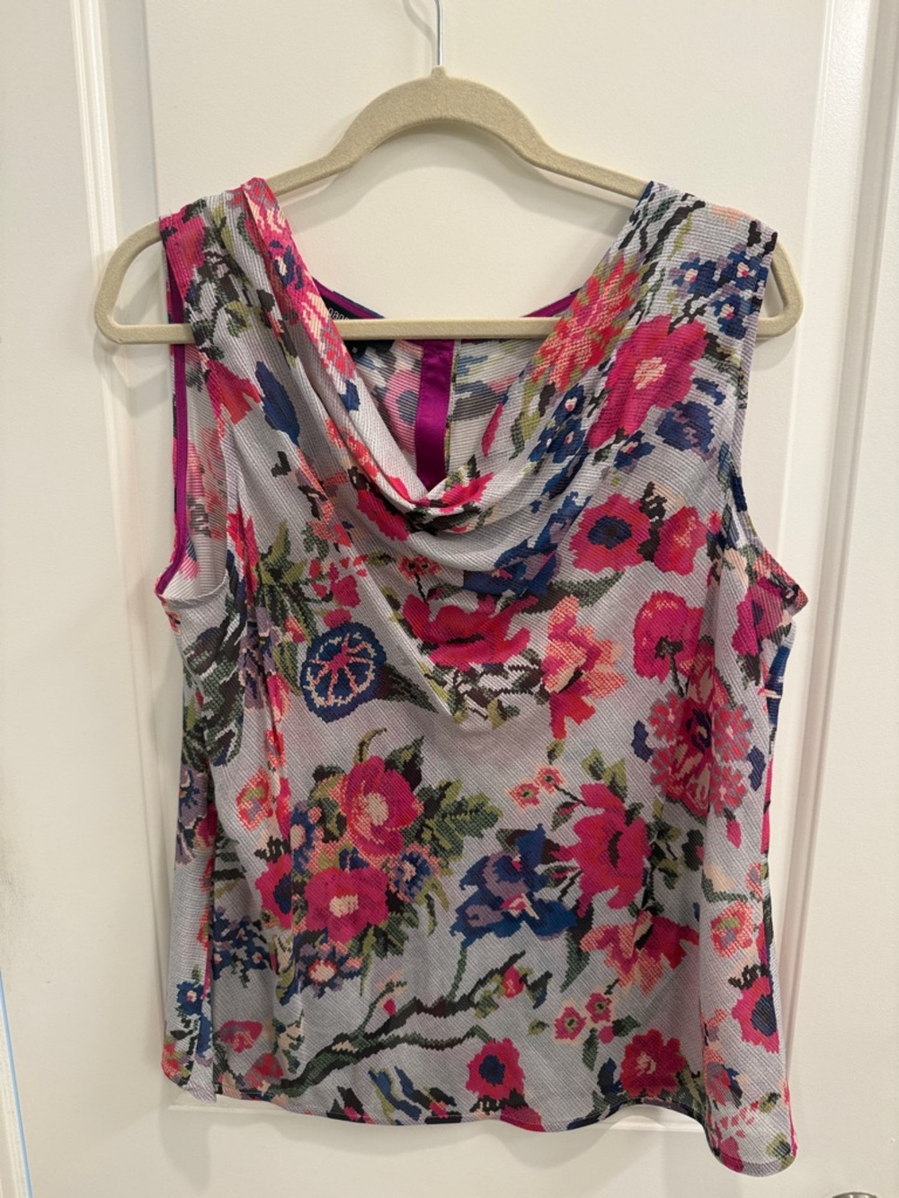 Sleeveless Floral Cowl Neck Blouse - Pink Multi